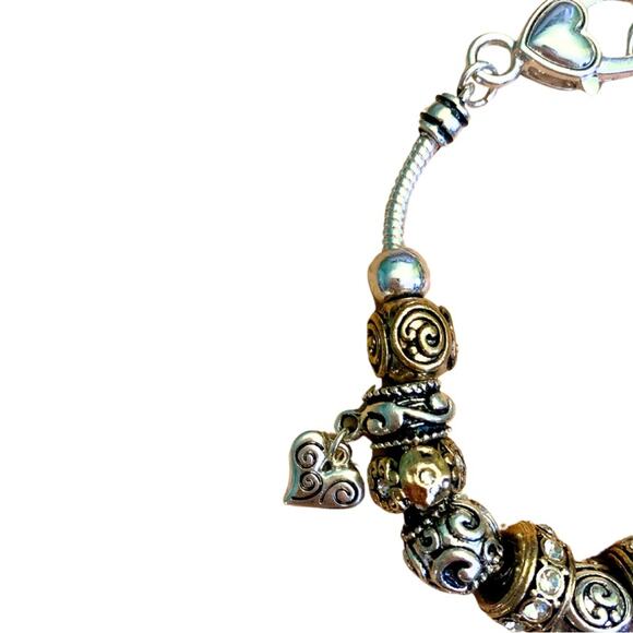 Silver Gold Sparkle Heart Lucky Clover Charm Bracelet - Picture 5 of 7